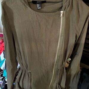 Chic Olive Green Jacket with Asymmetrical Zipper